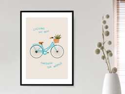 Cycling My Way - Wall Print Abstract Flower Art Quote Gift Idea Bespoke Poster A5 A4 A3 Framed Or Unframed - thumbnail 1