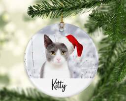 Personalised Pet Christmas Ornament Santa Hat Photo, Ceramic Or Mdf Acrylic - thumbnail 1