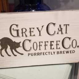 Grey Cat Coffee Company Wood Sign Distressed Rustic Farmhouse Decor Primitive Kitchen Wall Hanging Purrfectly Brewed - thumbnail 2