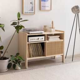 Turntable Stand, Solid Wood Vinyl Record Storage, 102.2 cm - Mesquida Small - thumbnail 2