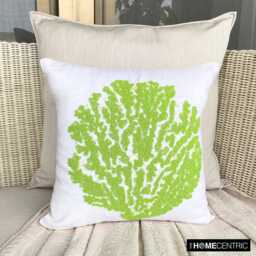Green Beaded Sea Creatures Pattern, Cotton Linen, Beach Style Throw Pillow Cover - Deep Weeds - thumbnail 2