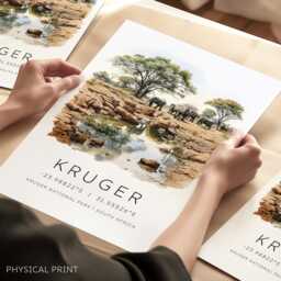 Kruger National Park, South Africa Travel Poster, Safari Prints, Gifts, Safari, Home Decor, Wall Art, Art - thumbnail 1