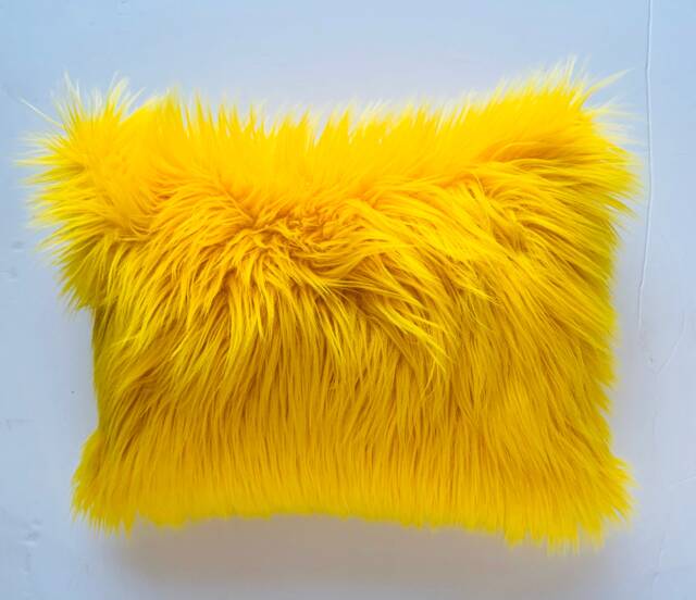 Yellow Faux Fur Pillow Cover, Long Hair Throw - image 1