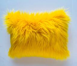 Yellow Faux Fur Pillow Cover, Long Hair Throw - thumbnail 1