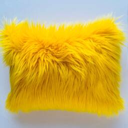 Yellow Faux Fur Pillow Cover, Long Hair Throw - thumbnail 2