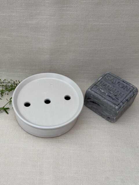 Hand Thrown Ceramic Soap Dish Draining Tray, Cloud White Glaze - image 1