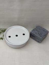 Hand Thrown Ceramic Soap Dish Draining Tray, Cloud White Glaze - thumbnail 1