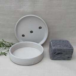 Hand Thrown Ceramic Soap Dish Draining Tray, Cloud White Glaze - thumbnail 3