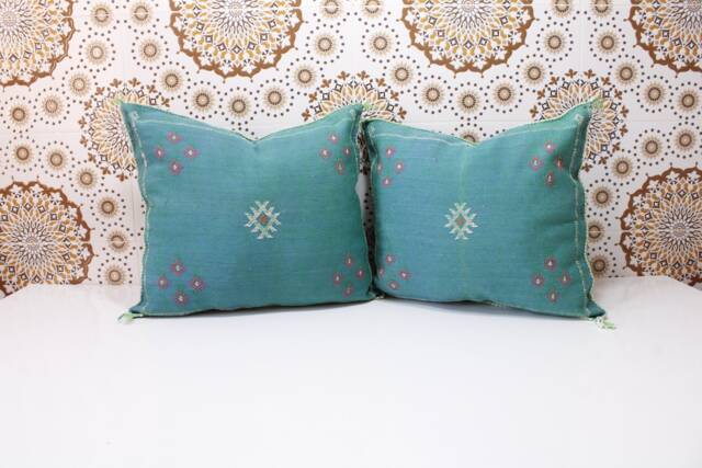 Ddp_Set Of 2 New Moroccan Pillows 100% Silk, Absolutely Gorgeous Pillow Berber Home Design Handmade Kilim With Zipper 2P07 - image 1