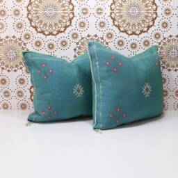 Ddp_Set Of 2 New Moroccan Pillows 100% Silk, Absolutely Gorgeous Pillow Berber Home Design Handmade Kilim With Zipper 2P07 - thumbnail 2