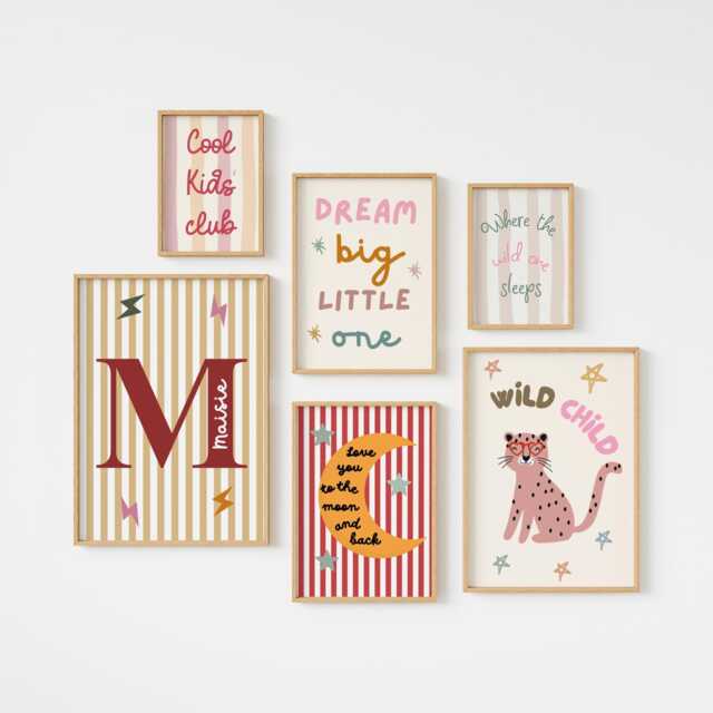 Personalised Scandi Style Childrens Wall Print Set With Pink For Bedroom, Nursery Or Playroom - image 1