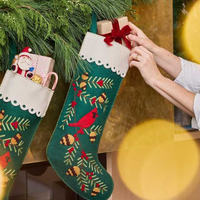 Woodland Stocking, Handmade Christmas Mantel Decor, Rustic Holiday Keepsake, Felt Forest Animal Heirloom Nature-Inspired Gift - image 1