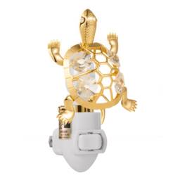 24K Gold Turtle Night Light With Swarovski Crystals, Luxury Decor