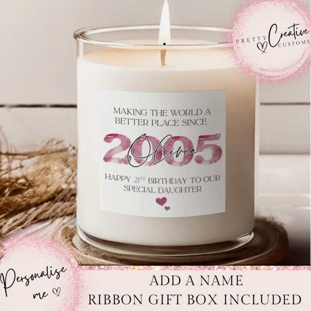 21st Birthday Candle, Gift For Her, Personalised Gift, Daughter Birthday Milestone Birthday, Granddaughter Gift - image 1