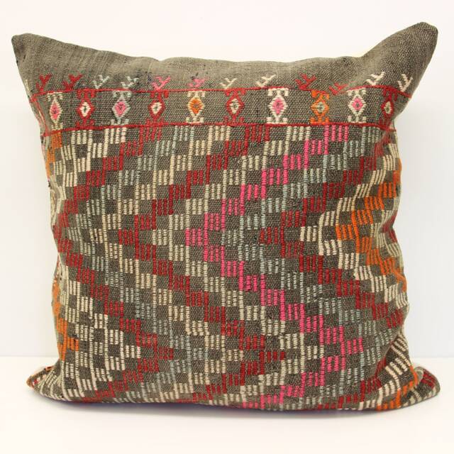 Handmade Turkish Kilim Pillow Cover 24x24, Rustic Home Design - image 1