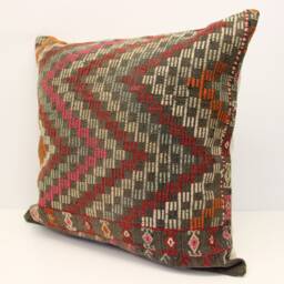 Handmade Turkish Kilim Pillow Cover 24x24, Rustic Home Design - thumbnail 3