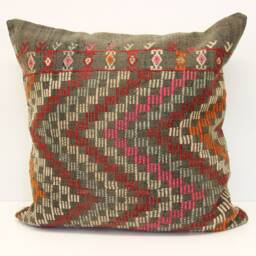 Handmade Turkish Kilim Pillow Cover 24x24, Rustic Home Design - thumbnail 1