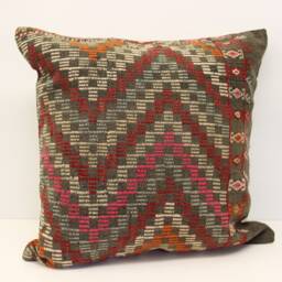 Handmade Turkish Kilim Pillow Cover 24x24, Rustic Home Design - thumbnail 2