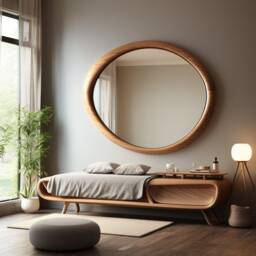 Asymmetrical Wooden Wall Mirror With Organic Frame, Handmade For Living Room Decoration - thumbnail 3