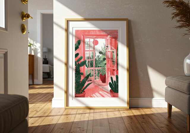 Pink Window Garden Print French Botanical Cactus Wall Art - image 1
