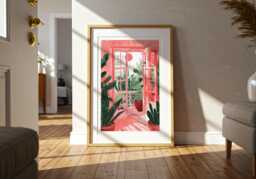 Pink Window Garden Print French Botanical Cactus Wall Art - thumbnail 1