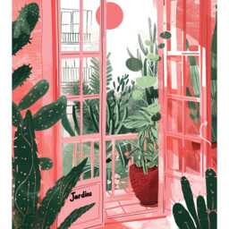 Pink Window Garden Print French Botanical Cactus Wall Art - thumbnail 2