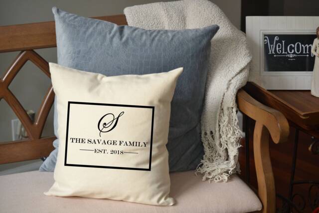 Family Monogram Gift, Cotton Anniversary, 2nd Anniversary Name Pillow, Housewarming Gift For Her, Grandparent Mother's Day - image 1