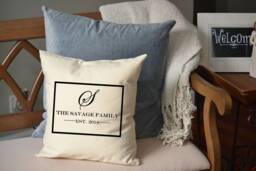 Family Monogram Gift, Cotton Anniversary, 2nd Anniversary Name Pillow, Housewarming Gift For Her, Grandparent Mother's Day - thumbnail 1