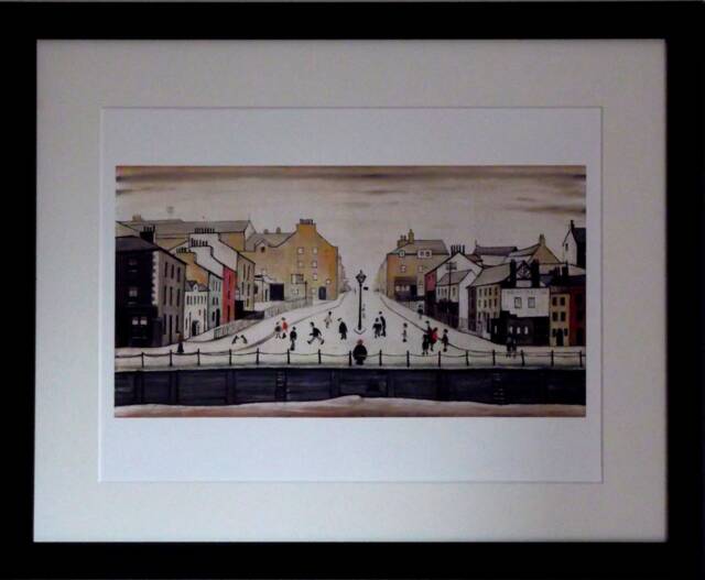 L S Lowry Authentic Art Print - Senhouse Street Maryport Satin Black Frame With White Mount & Textured Image - image 1