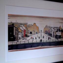L S Lowry Authentic Art Print - Senhouse Street Maryport Satin Black Frame With White Mount & Textured Image - thumbnail 2
