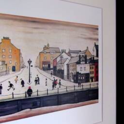 L S Lowry Authentic Art Print - Senhouse Street Maryport Satin Black Frame With White Mount & Textured Image - thumbnail 3