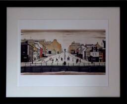 L S Lowry Authentic Art Print - Senhouse Street Maryport Satin Black Frame With White Mount & Textured Image - thumbnail 1