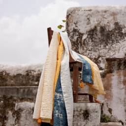 Handmade Linen Kantha Throw Blanket Boho Mid-Century Modern - thumbnail 3
