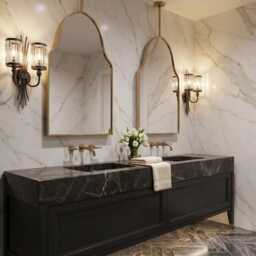 Modern Hanging Brass Mirror - Arch Bathroom Ceiling Mounted Mirrors - thumbnail 3