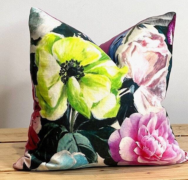Floral Linen Pillow Cover Designers Guild Pandora Peony, Handmade 18x18 - image 1