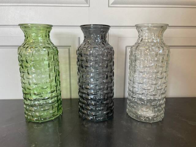 Textured Glass Bottle Vase in Green Charcoal Or Clear, 25cm Tall Woven Vase For Fresh Artificial Flowers - image 1
