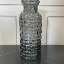 Textured Glass Bottle Vase in Green Charcoal Or Clear, 25cm Tall Woven Vase For Fresh Artificial Flowers - thumbnail 2