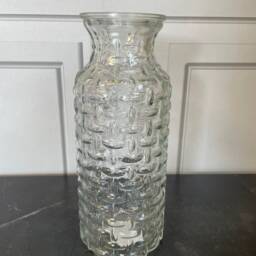 Textured Glass Bottle Vase in Green Charcoal Or Clear, 25cm Tall Woven Vase For Fresh Artificial Flowers - thumbnail 3