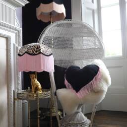 Handmade Tiger Print Heart Cushion, Pink Fringe, Velvet Pillow - thumbnail 2