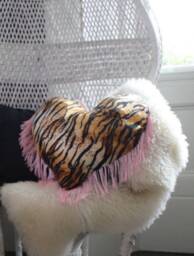 Handmade Tiger Print Heart Cushion, Pink Fringe, Velvet Pillow