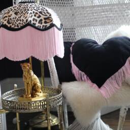 Handmade Tiger Print Heart Cushion, Pink Fringe, Velvet Pillow - thumbnail 4