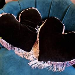 Handmade Tiger Print Heart Cushion, Pink Fringe, Velvet Pillow - thumbnail 3