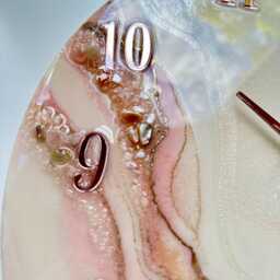 Soft Pink Resin Wall Clock Geode Marble Style, Elegant Home Decor - thumbnail 3