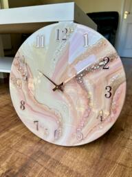 Soft Pink Resin Wall Clock Geode Marble Style, Elegant Home Decor - thumbnail 1