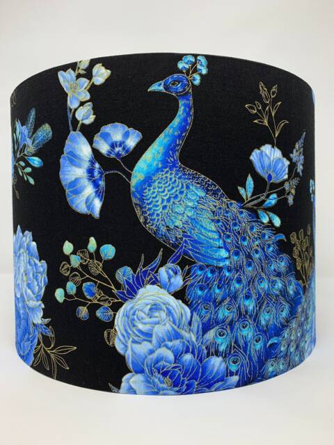Peacock Lampshade Blue Chinoiserie Oriental Bird Lamp Shade - image 1