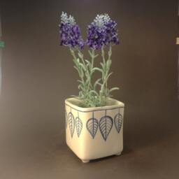 Handmade Ceramic Planter Square Cactus Pot With Blue Leaf Design - thumbnail 2