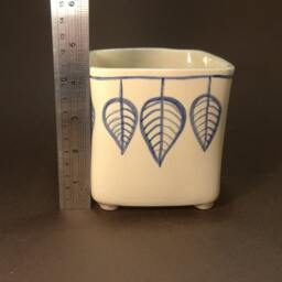 Handmade Ceramic Planter Square Cactus Pot With Blue Leaf Design - thumbnail 4