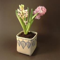 Handmade Ceramic Planter Square Cactus Pot With Blue Leaf Design - thumbnail 3