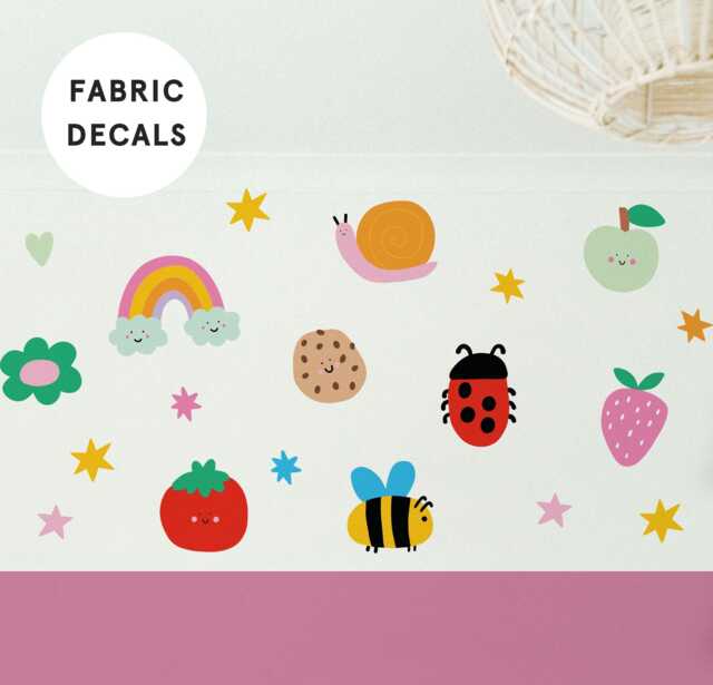 Large Colourful Doodle Fabric Wall Stickers For Girls Nursery - Peel & Stick Removable Decals - image 1