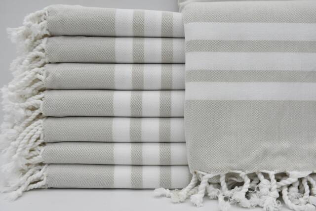 "Turkish Towel, Beige Towel, Striped Peshtemal, 40""x67" - image 1